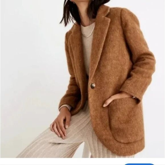 Madewell Larsen Boucle Knit Blazer Toffee Wool Alpaca Women's size X Small - Picture 2 of 9